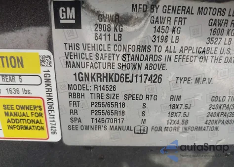 2014 Chevrolet Traverse 2Lt from USA, damaged, VIN 1GNKRHKD6EJ117426